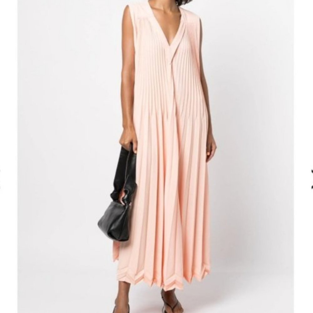 3.1 Phillip Lim: Sleeveless 3-tier Pleated V-neck Maxi Dress In Pink